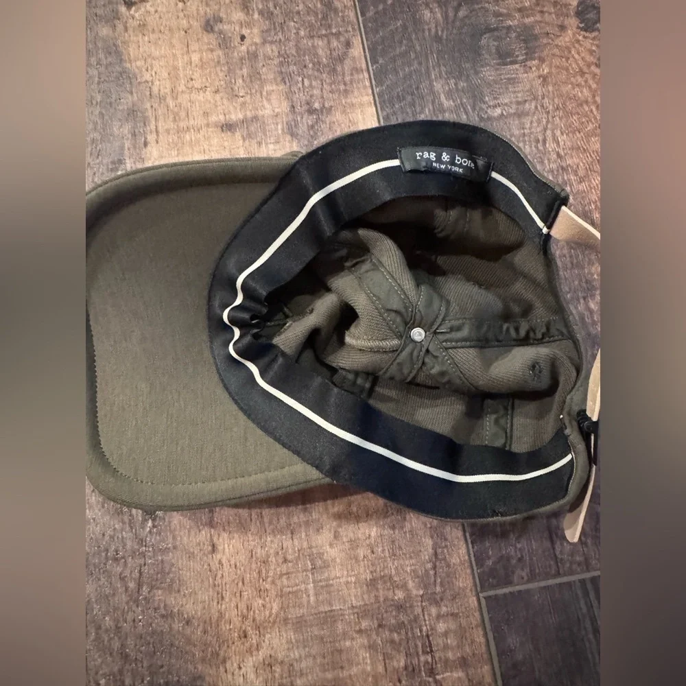 🧢 Rag & Bone Olive Green Baseball Cap – Leather Strap Adjustable